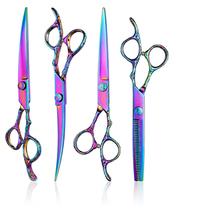 Ciseaux à cheveux professionnels en acier inoxydable, pointe acérée, pour droitiers, manche long, usage en salon, finition arc-en-ciel - Product Image 1