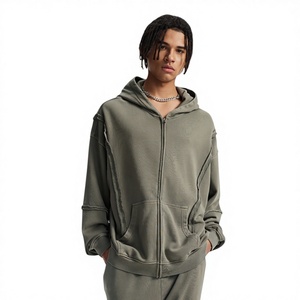 Sweat à capuche zippé unisexe en coton épais de haute qualité, style vintage streetwear, coupe oversize, logo personnalisé, délavé à l'acide, hiver, écoresponsable - Product Image 1
