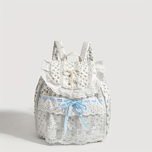 Mochila <span class=keywords><strong>de</strong></span> ocio <span class=keywords><strong>de</strong></span> mujer con correas ajustables <span class=keywords><strong>de</strong></span> lazo azul <span class=keywords><strong>de</strong></span> encaje <span class=keywords><strong>de</strong></span> algodón suave personalizada - Product Image 1
