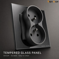 Prise murale double française de type E, 16A, norme européenne, 2 ports USB-A, 2 ports USB-C, panneau en verre moderne, style industriel