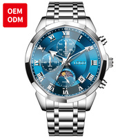 Montres chronographes personnalisées de luxe décontractées OEM ODM avec logo, montre pour homme, calendrier, phase de lune, montre à quartz étanche pour homme