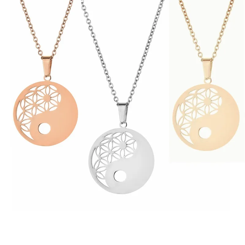 Fashion Yin Yang Flower Necklace 2022 Trendy Stainless Steel Long Pendant Chain Necklace Jewelry Women