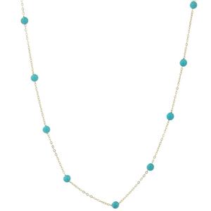 Elegante Collar de Cuentas de Disco Turquesa, Chapado en Oro de 18K, Cadena de Eslabones de Plata S925, Patrón Geométrico de Corte Esmeralda, Estilo Clásico - Product Image 1