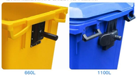 Poubelle de grande taille en plastique, bac à ordures de 1100 litres, prix compétitif, seau de stockage extérieur de 1100 L, type à couvercle roulant