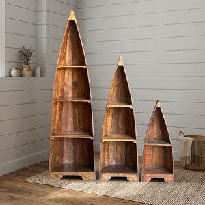 Best Collection Vintage <b>Wooden</b> Boat Style Bookshelf Unique Display Antique Himalayan Art - Product Image 5