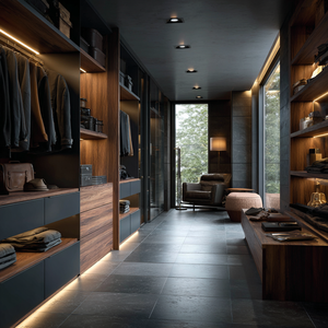 Armoire moderne personnalisable VSME avec bureau intégré et porte vitrée – Ensemble armoire de couple / penderie - Product Image 1