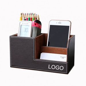 Portalápices Escolar Ecológico con Logotipo Personalizado, Organizador de Escritorio de Cuero PU, Caja de Almacenamiento para Suministros de Oficina, 3 Compartimentos - Product Image 1