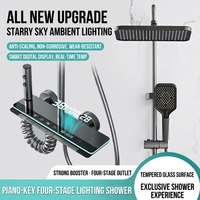 Système de douche pluie intelligent en aluminium brossé avec touches piano, affichage numérique LED, pommeau de douche thermostatique et barre coulissante