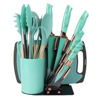 Offre Spéciale : 19 Pièces d'Accessoires de Cuisine en Silicone Résistant à la Chaleur avec Manche en Bois, Planche à Découper, Seau de Rangement, Gadgets de Cuisine et Couteaux de Chef