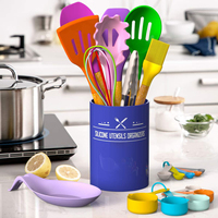 Ensemble d'ustensiles de cuisine personnalisés en silicone antiadhésif avec support, spatules à manche en bois, ensemble d'ustensiles de cuisine