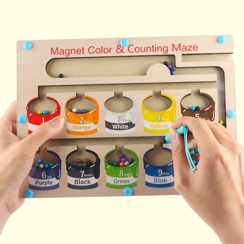 बच्चा मोंटेसरी रंग संख्या भूलभुलैया बोर्ड गिनती मिलान खिलौने लकड़ी के चुंबक पहेली बोर्ड