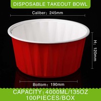 Bol rond jetable rouge et blanc bicolore de 2000 ml à 4800 ml, conteneur à emporter de calibre 245 avec couvercle transparent haut