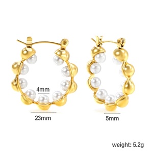 Pendientes de Aro con Diseño Boho Vintage, Chapados en Oro de 18K, de Acero Inoxidable, con Luna Creciente y Sol, con Circonitas y Perlas, Modernos, para Mujer - Product Image 3