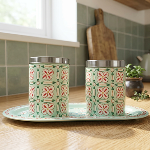 Ensemble de 2 récipients à épices en acier inoxydable de style marocain avec couvercle, design rond, motif imprimé, pour le stockage des aliments - Product Image 4