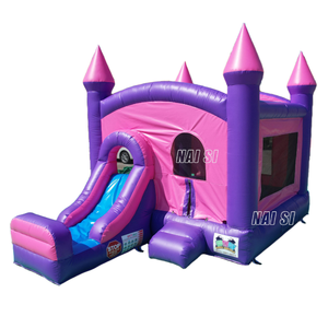 Château gonflable pour enfants, rose et violet, <span class=keywords><strong>location</strong></span> de Moonwalk, château gonflable commercial, trampoline gonflable, combo sec pour la vente - Product Image 1