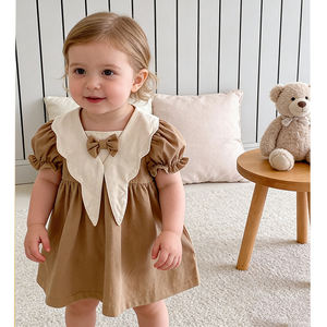 Vestido Vintage para Niña Pequeña, <span class=keywords><strong>Cuello</strong></span> Peter Pan con Lazo, Manga Corta Abullonada, Vestido de Algodón en Línea A, Traje Casual de Princesa para Bebé - Product Image 2