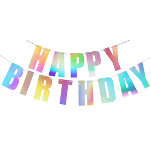 Nouvelle Arrivée Tendance Instagram Bannière Joyeux Anniversaire Laser Paillettes Or Argent Noir pour Femmes Hommes Filles Garçons Adultes Enfants - Product Image 1