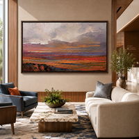 Peinture à l'huile paysage coucher de soleil peinte à la main, texture cuillère à palette, toile murale, design contemporain, taille personnalisée, luxe