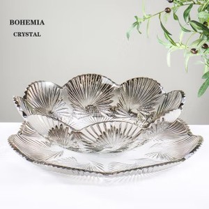 Crystal Bohemia Fruit Platter Amber Edge Lead Free Carving Design For Home Or Gift - Product Image 3