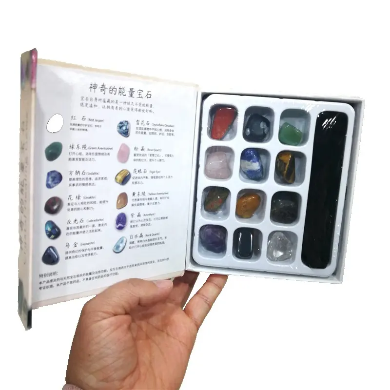 Pierres précieuses de guérison mélangées en cristal naturel, pierres polies, semi-précieuses, exquis, emballage en boîte