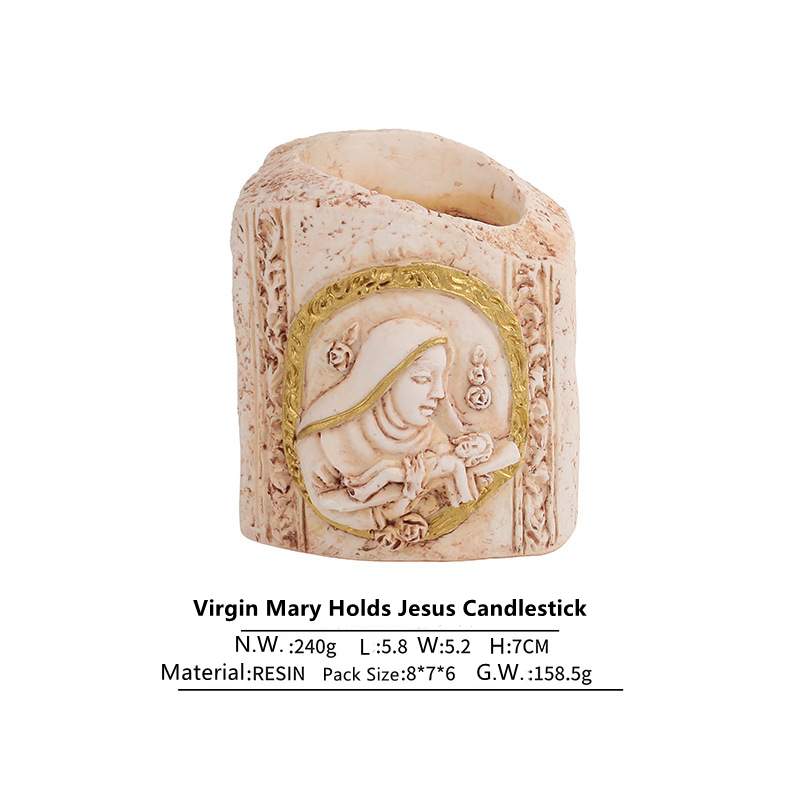 Virgin Mary Holds Jesus Candlestick