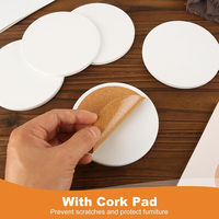 Tuiles rondes en céramique de 4 pouces pour la sublimation, tuiles en céramique brillantes, blancs émaillés avec du liège pour le bricolage