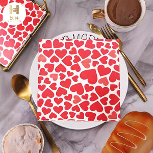 Printed Heart Shaped Square Paper Napkins 330mmx330mm For Valentine'S Day Celebrations - Product Image 1
