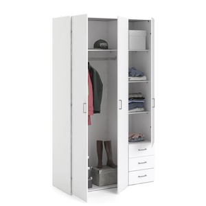 <span class=keywords><strong>Armario</strong></span> Moderno Blanco de MDF <span class=keywords><strong>con</strong></span> <span class=keywords><strong>3</strong></span> <span class=keywords><strong>Puertas</strong></span>, <span class=keywords><strong>3</strong></span> <span class=keywords><strong>Cajones</strong></span>, Barra para Colgar, Estantes Ajustables, Cierre Suave, Almacenamiento Duradero para Dormitorio - Product Image 6