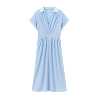 Robe longue ZA pour femme, collection Printemps-Été-Automne 2026, unie, vintage, taille naturelle, tissée, boutonnée, imprimée numériquement, manches courtes, 100 % coton