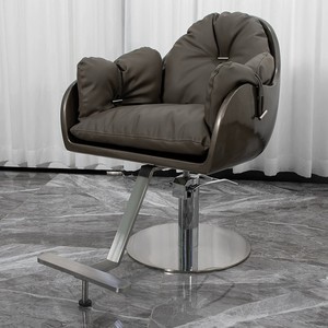 Sillón de Barbería Moderno con Asiento de Cuero Sintético, Base de Acero Inoxidable, Bomba Hidráulica y Altura Ajustable, Mueble de Salón - Product Image 4