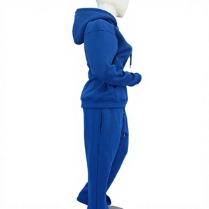 Ensemble de survêtement unisexe bleu roi 2 pièces en molleton de coton surdimensionné, délavage acide, logo personnalisé sur le devant, OEM, marque privée, vente en gros - Product Image 1
