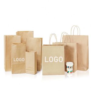 ถุงกระดาษคราฟท์สีน้ำตาลสำหรับใส่ของขวัญ ซื้อของ ซูเปอร์มาร์เก็ต ร้านอาหาร บะหมี่ นม ยี่ห้อ Hongyuan ย่อยสลายได้ เกรดสำหรับอาหาร พร้อมหูหิ้ว - Product Image 1