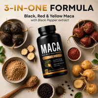 Capsules de Maca Péruvienne OEM ODM – Maca Noire, Rouge et Jaune – Capsules Végétales de Racine de Maca – Soutien Énergétique – Complément Alimentaire Marque Privée