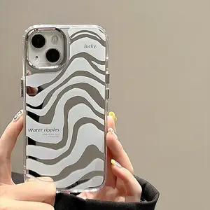 INS Abstract Zebra Print Water Ripples Mirror Soft Shockproof Bumper Hard Back Cover Case For iPhone 15 13 14 11 12 Pro Max