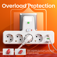 Multiprise ODM/OEM EU 9-en-1 Schuko avec 4 prises CA, 2 USB-A, 2 USB-C, veilleuse et protection contre les surcharges et les surtensions pour salon