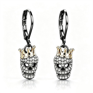Orecchini Pendenti a Corona di Teschio Bicolore per Donne, Gioielli Scintillanti per Halloween - Product Image 1