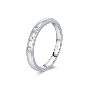 <b>925</b> <b>Silver</b> <b>Ring</b> With Round Brilliant Cut Diamonds Channel Setting Unisex Wedding Band Classic Style - Product Image 1