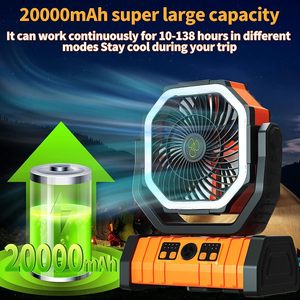 20000mAh Rechargeable F6 Camping <b>Fan</b> Handheld Four‑Speed Oscillating Cooling <b>Fan</b> LED Light For Outdoor <b>Tent</b> Use - Product Image 6