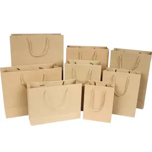 High Quality Logo Printed Biodegradable Packing Brown Kraft Paper Bag With Handles