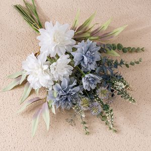 CallaFloral Dahlia Bouquet <b>Artificial</b> <b>Flowers</b> White And Blue Wedding Decor Home Craft INS Style Cross Border Ecommerce - Product Image 3