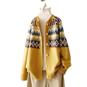Vintage Jacquard Crewneck Sweater Women's Cardigan Spring and Autumn New Loose Ethnic Style Sweater Coat Women's <strong>Top</strong> - Product Image 5