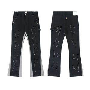 Jeans Apilados Pintados y Lavados Estilo Gallery Dept de Mezclilla para Hombre, Pantalones de Leñador de Retazos Holgados Y2K Acampanados de Talla Grande Tipo Cargo - Product Image 3