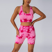 Tie Dye celana Yoga bokong olahraga Fitness Workout legging pendek pinggang tinggi Set Yoga Gym Push up mulus grosir wanita
