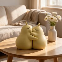 Joli ensemble d'entretoises à livres en céramique en forme de poire - Figurine de couple enlacé en jaune mat doux, organisateur de bureau créatif et décoration pour la maison et le bureau