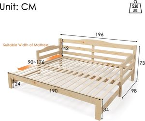 Modern European Solid Wood Daybed Cabin <strong>Bed</strong> &amp; Single <strong>Guest</strong> Sofa <strong>Bed</strong> Pull-Out Trundle 180x200cm-Versatile for Living Room Bedroom - Product Image 3