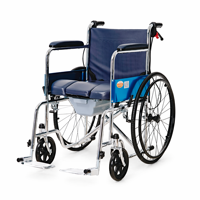 Fauteuil roulant pliable en acier inoxydable avec siège en forme de U, pneus en PU et freins à main pour personnes âgées