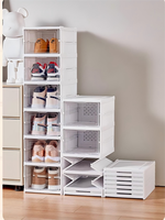 Boîte de rangement pour chaussures pliables au design moderne, en plastique blanc transparent, empilable pour un usage domestique
