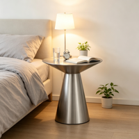 Table d'appoint/conique moderne en métal, finition métal brossé, options or/argent pour hall d'hôtel, salon, café