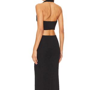 Nouvelle Robe Longue Noire en Satin 2024, Col Halter, Décolleté Plongeant, Fendue, Style Fourreau, Sexy, pour Soirée Western, avec Taille Empire pour Filles - Product Image 5