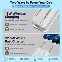 Batterie externe portable 10000 mAh avec logo personnalisable, câbles de charge intégrés, charge rapide sans fil magnétique et écran LED